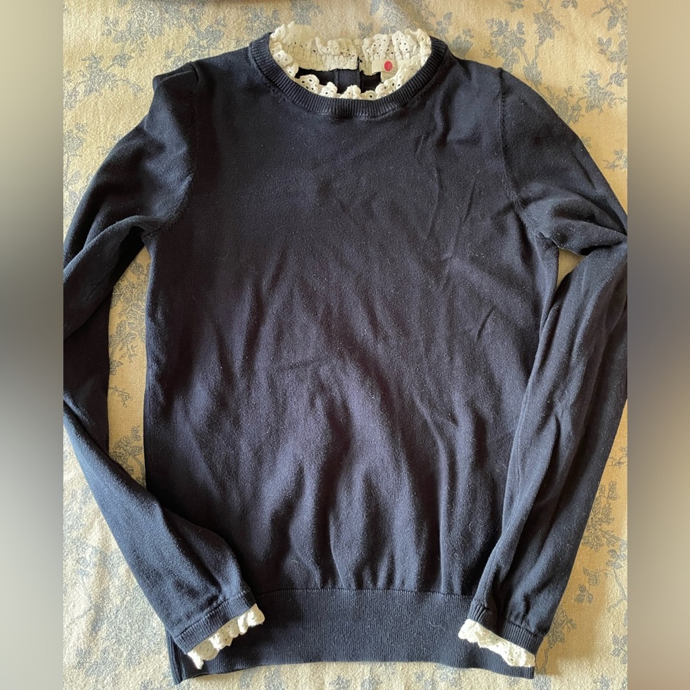 Boden cotton lace fringe navy sweater